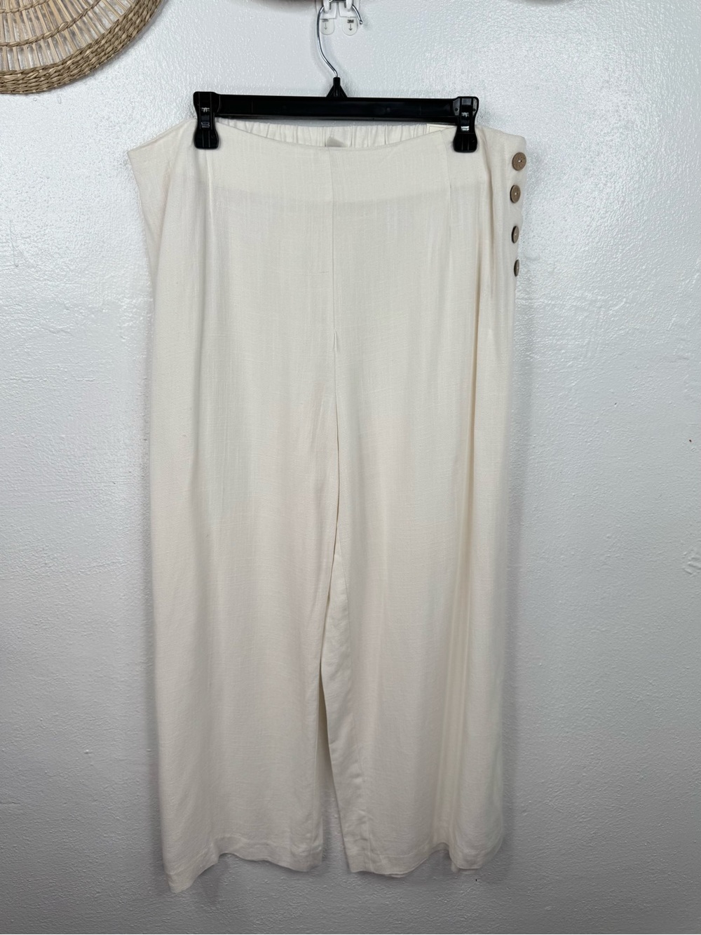 Jules & Leopold Pants Womens Size L Ivory Linen Pull-On Wide Leg Cropped Casual